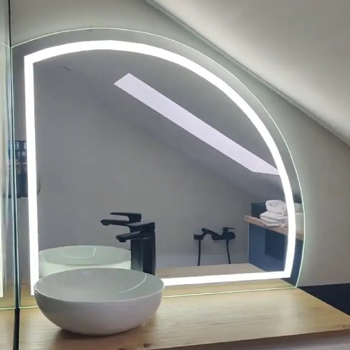 Espejo semicircular con luz LED para baño, canto pulido
